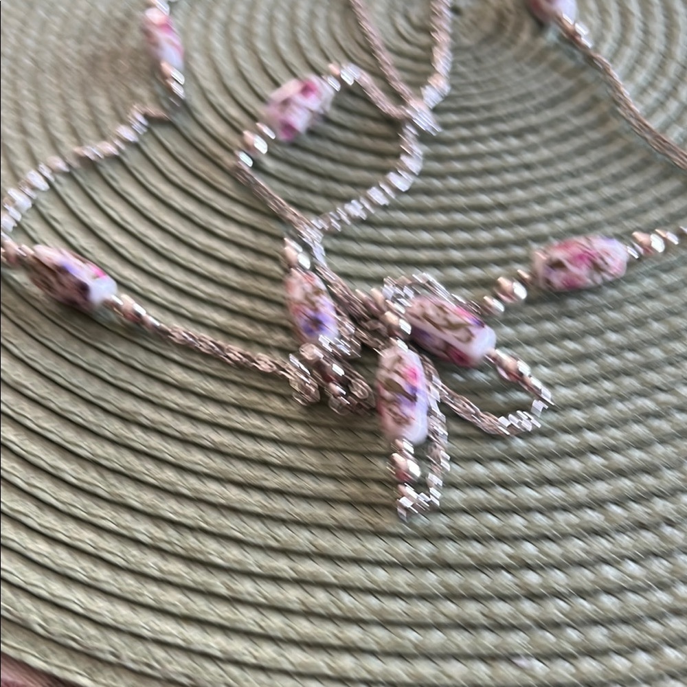 Pink and Silver Beaded Necklace with Dainty Design